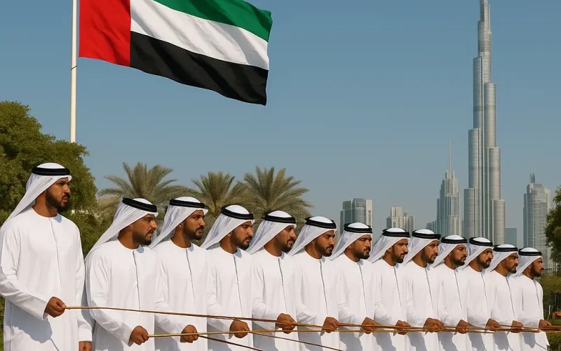 Authentic Al Ayyala performers at a UAE National Day celebration in Dubai
